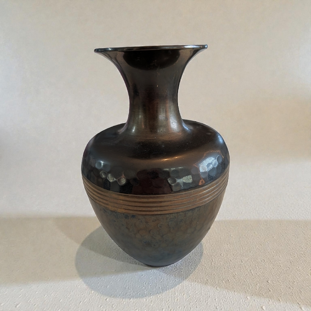 Vintage Hammered Metal Vase | Mid-Century Modern | Brutalist Decor | MCM Accent